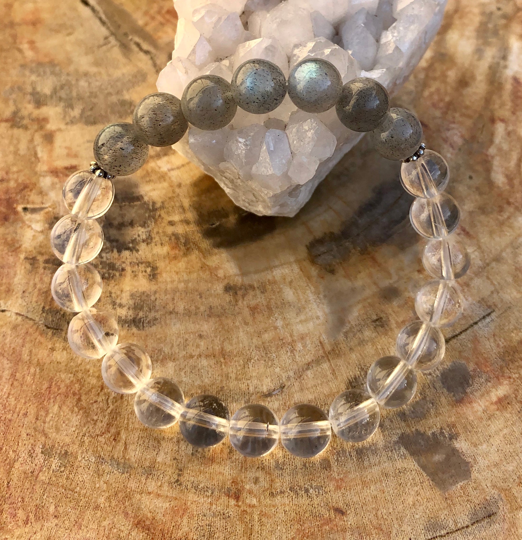 Labradorite & Crystal Quartz Stretch Bracelet! Blue Flash & Handmade! - Chakras Store