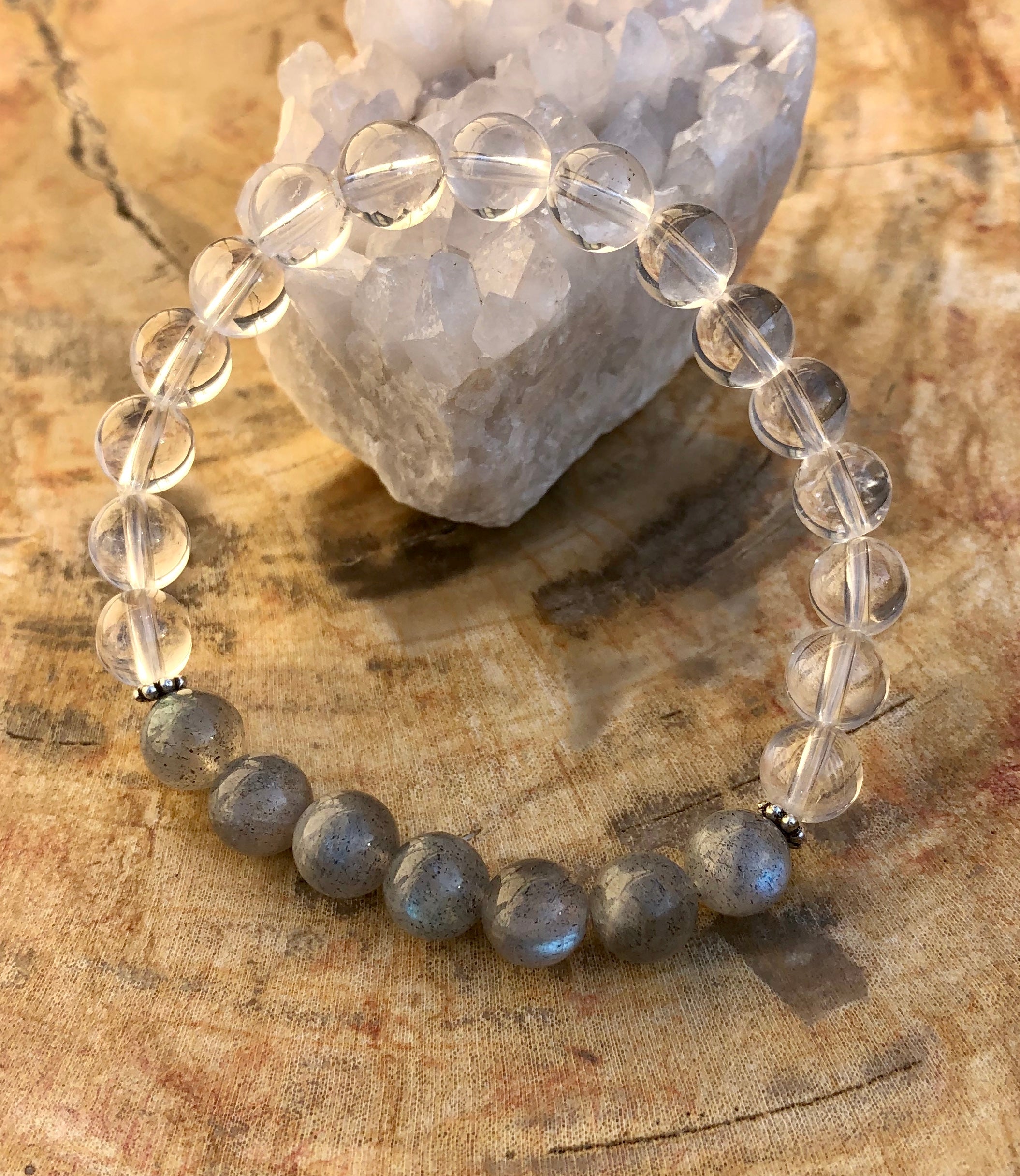 Labradorite & Crystal Quartz Stretch Bracelet! Blue Flash & Handmade! - Chakras Store