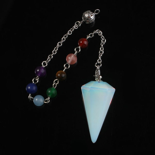 Small Size Stone Pendulum for Dowsing Amethysts Lapis Opal Crystal Cone Healing Chakra Chain Hexagonal Pendants Pendulo Jewelry - Chakras Store