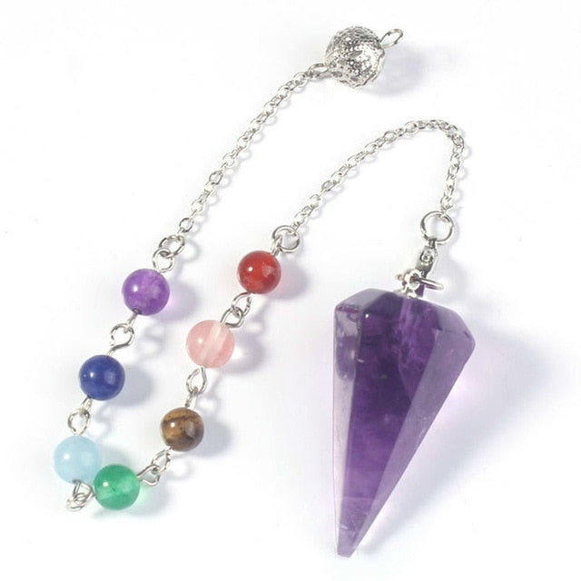 Small Size Stone Pendulum for Dowsing Amethysts Lapis Opal Crystal Cone Healing Chakra Chain Hexagonal Pendants Pendulo Jewelry - Chakras Store