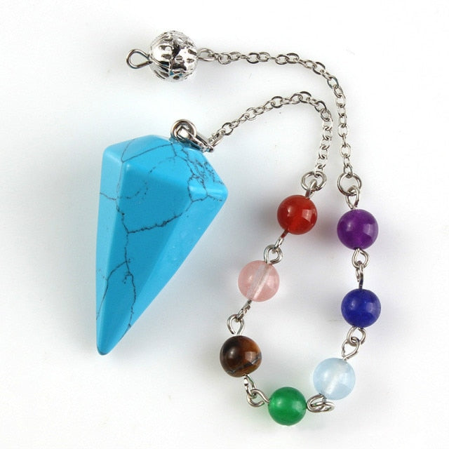 Small Size Stone Pendulum for Dowsing Amethysts Lapis Opal Crystal Cone Healing Chakra Chain Hexagonal Pendants Pendulo Jewelry - Chakras Store
