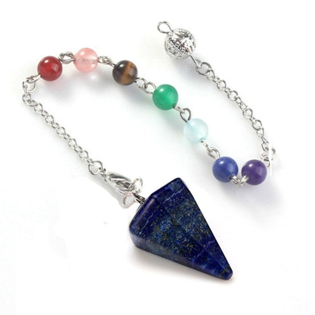 Small Size Stone Pendulum for Dowsing Amethysts Lapis Opal Crystal Cone Healing Chakra Chain Hexagonal Pendants Pendulo Jewelry - Chakras Store