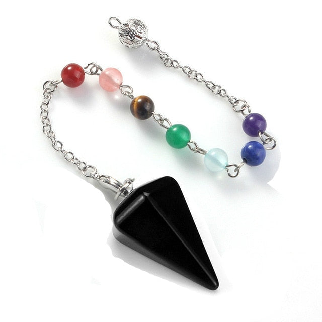 Small Size Stone Pendulum for Dowsing Amethysts Lapis Opal Crystal Cone Healing Chakra Chain Hexagonal Pendants Pendulo Jewelry - Chakras Store