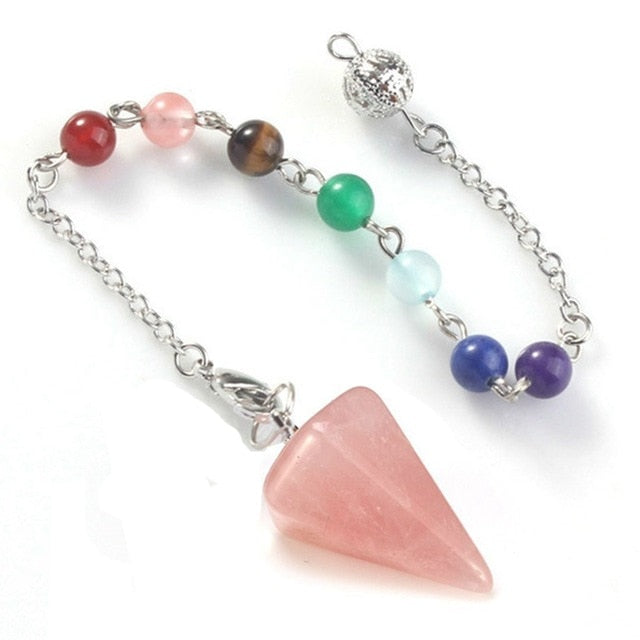 Small Size Stone Pendulum for Dowsing Amethysts Lapis Opal Crystal Cone Healing Chakra Chain Hexagonal Pendants Pendulo Jewelry - Chakras Store