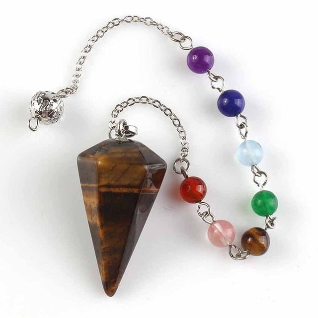 Small Size Stone Pendulum for Dowsing Amethysts Lapis Opal Crystal Cone Healing Chakra Chain Hexagonal Pendants Pendulo Jewelry - Chakras Store