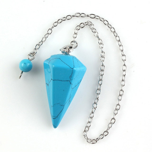 Small Size Stone Pendulum for Dowsing Amethysts Lapis Opal Crystal Cone Healing Chakra Chain Hexagonal Pendants Pendulo Jewelry - Chakras Store