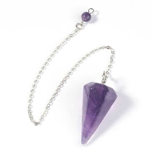 Small Size Stone Pendulum for Dowsing Amethysts Lapis Opal Crystal Cone Healing Chakra Chain Hexagonal Pendants Pendulo Jewelry - Chakras Store