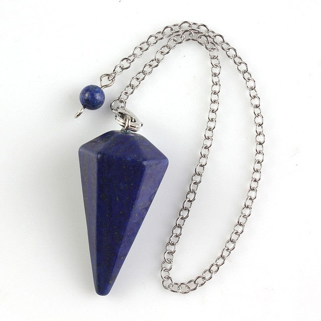 Small Size Stone Pendulum for Dowsing Amethysts Lapis Opal Crystal Cone Healing Chakra Chain Hexagonal Pendants Pendulo Jewelry - Chakras Store
