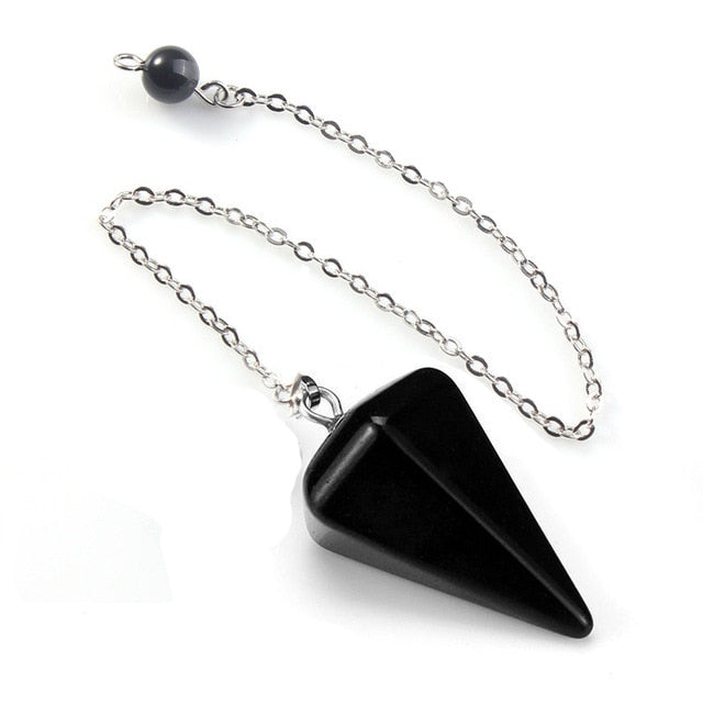 Small Size Stone Pendulum for Dowsing Amethysts Lapis Opal Crystal Cone Healing Chakra Chain Hexagonal Pendants Pendulo Jewelry - Chakras Store