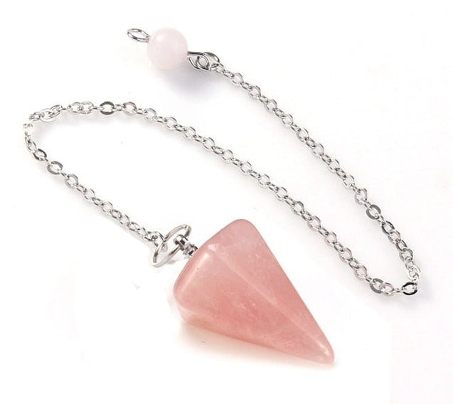 Small Size Stone Pendulum for Dowsing Amethysts Lapis Opal Crystal Cone Healing Chakra Chain Hexagonal Pendants Pendulo Jewelry - Chakras Store