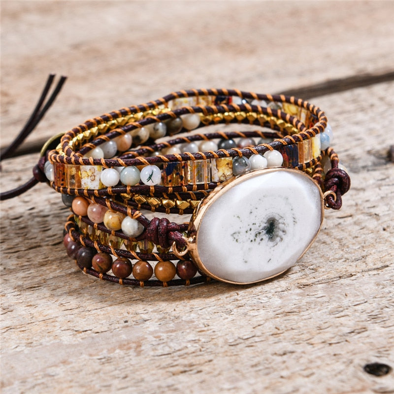 Handmade Spiritual Leather Wrap Bracelets W/ Mix Stone Heart Shape 5 Strands Bracelet Classic Jewelry Bijoux Drop - Chakras Store