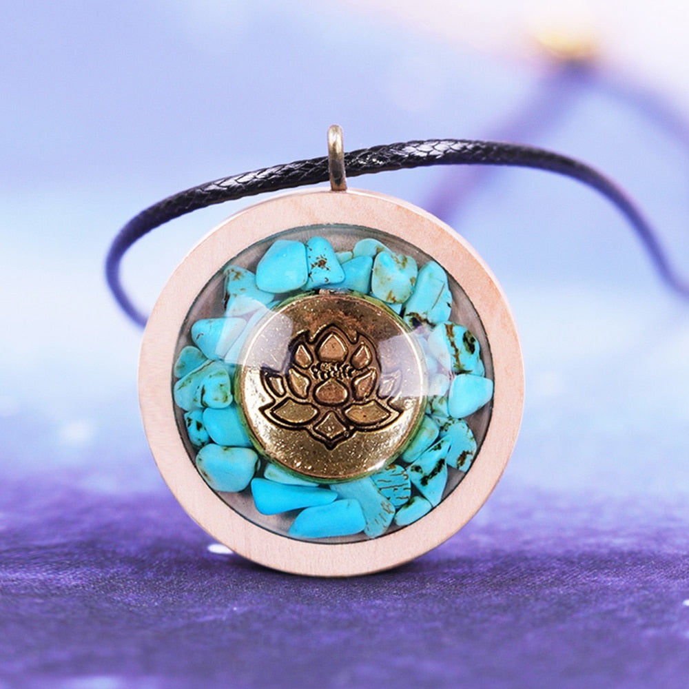 Orgone Round Chakra Energy Crystals Pendant Necklace Turquoises Necklace For Emf Protection Spiritual Healing Jewelry Men Women - Chakras Store