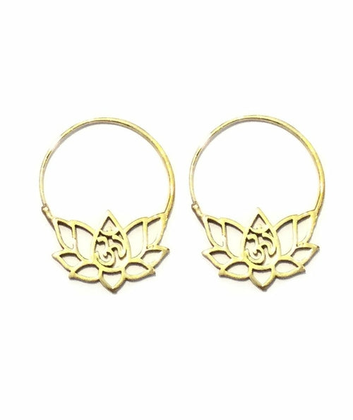 Om Lotus Flower Earrings - Chakras Store